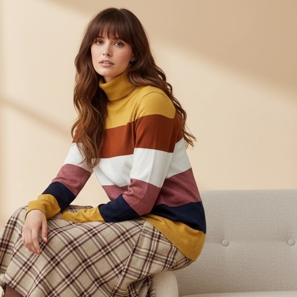 EDC Multicolor Bold Stripe Stretchy Turtleneck Top Size M